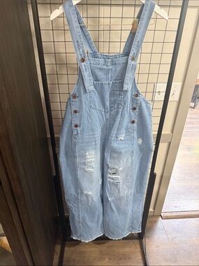Light Blue Distressed Denim Overalls - Women Jeans
